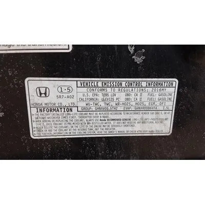 2015-2016 Honda Fit Passenger Side Roof Curtain Air Bag Used