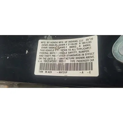 2019-2021 Honda Civic Driver Side Roof Curtain Air Bag Used