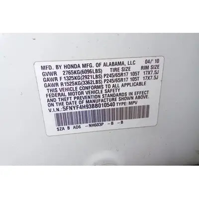 2009-2015 Honda Pilot Driver Side Roof Curtain Air Bag Used