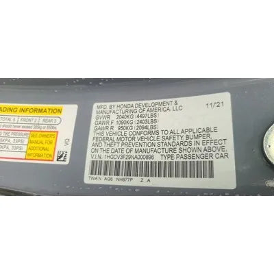 2018 Honda Accord passenger side, dash Used Air Bag