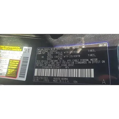 2020-2025 Toyota Highlander passenger dash Used Airbag