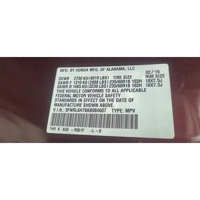 2018-2026 Honda Odyssey Passenger Side Dash Used Air Bag