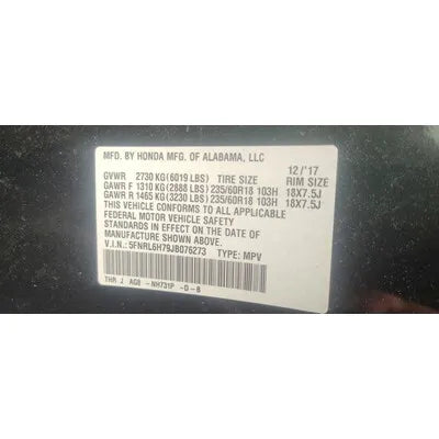 2018-2026 Honda Odyssey Passenger Side Knee Used Air Bag