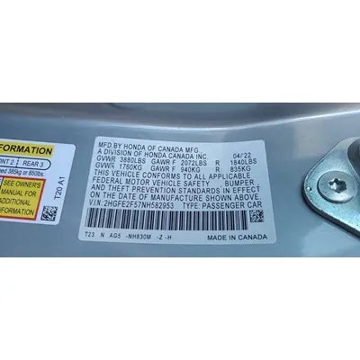 2022-2025 Honda Civic Passenger Side Dash Airbag Used